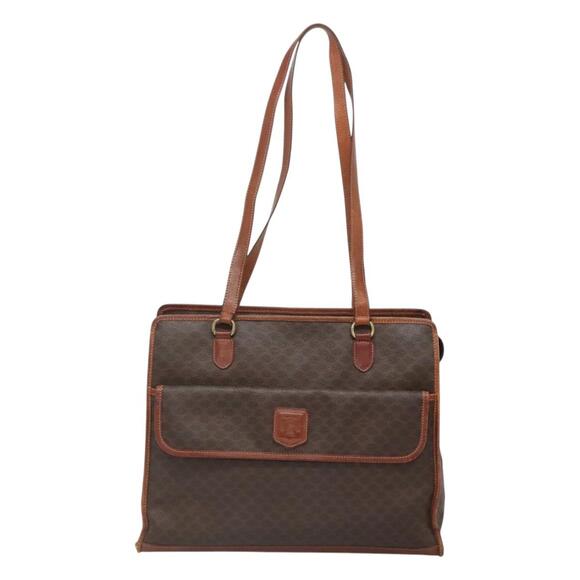 CELINE Macadam Canvas Shoulder Bag Pvc Leather Brown Gold - Picture 2 of 12